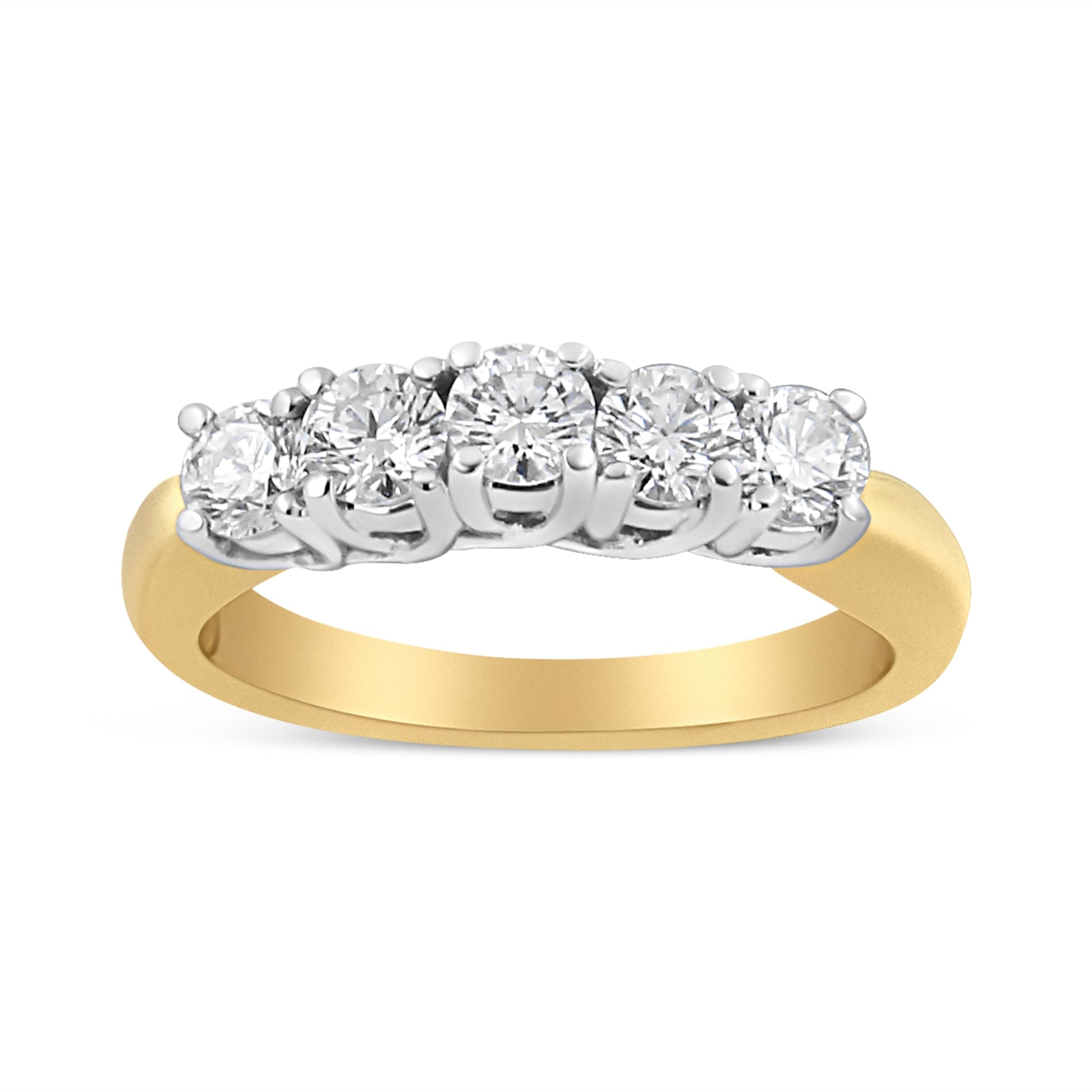 18K Yellow Gold 1.0 Cttw 4 Prong Set Round Cut Diamond Step up 5 Stone Ring Band (F-G Color, SI1-SI2 Clarity) - Size 6 Bids.com