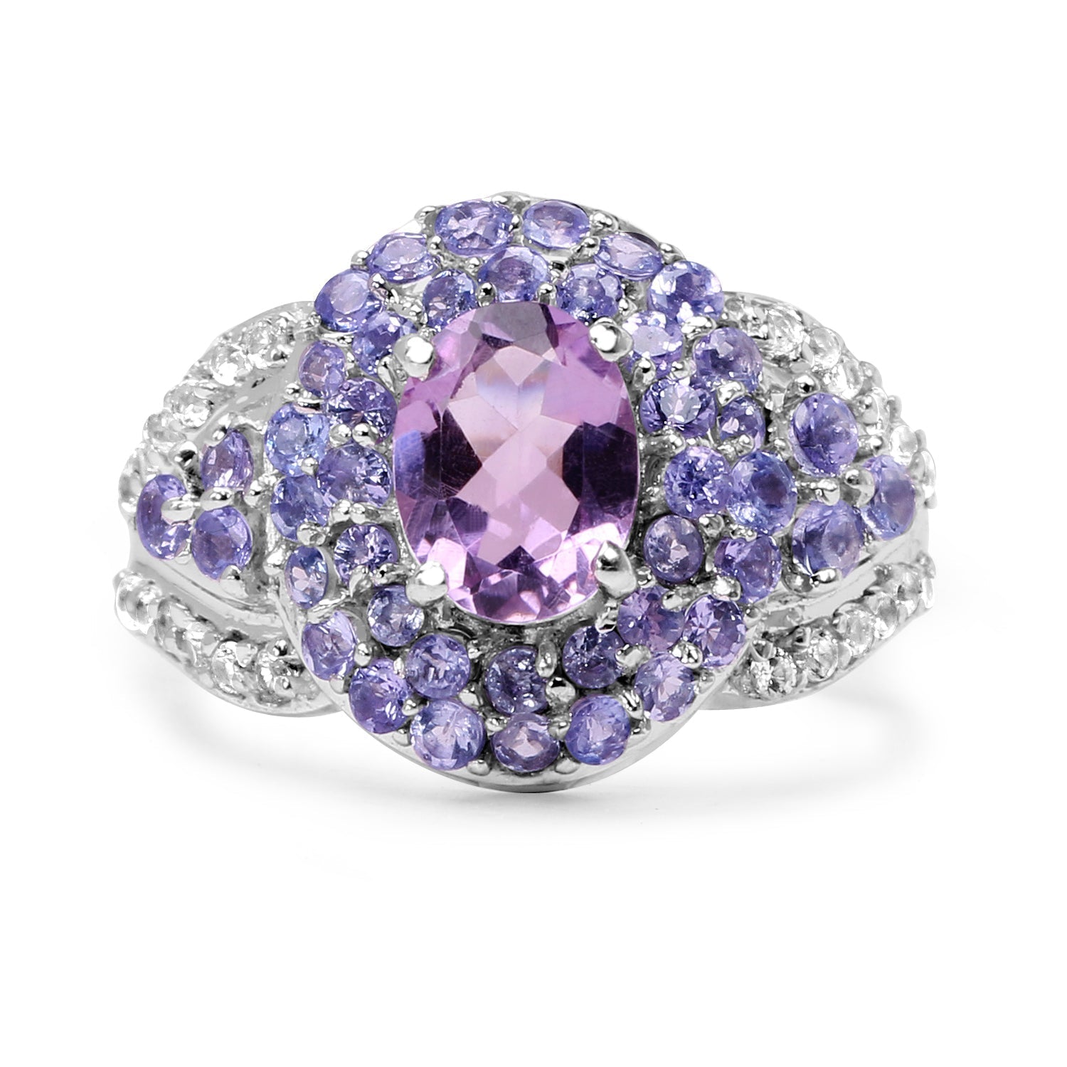 2.88 Carat Genuine Amethyst, Tanzanite & White Topaz .925 Sterling Silver Ring Bids.com