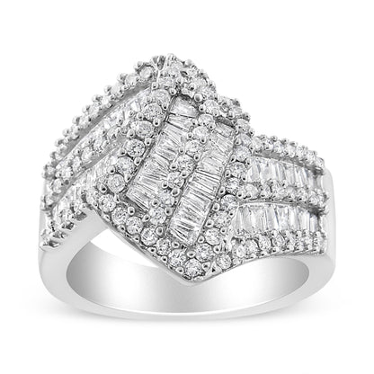 14K White Gold 1-1/2 Cttw Round and Baguette Diamond Bypass Cocktail Ring Band (H-I Color, SI1-SI2 Clarity) - Size 7 Bids.com