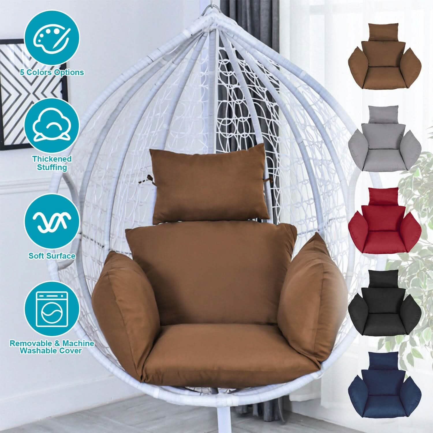 Egg Chair Hanging Basket Seat Cushion with Headrest DailySale