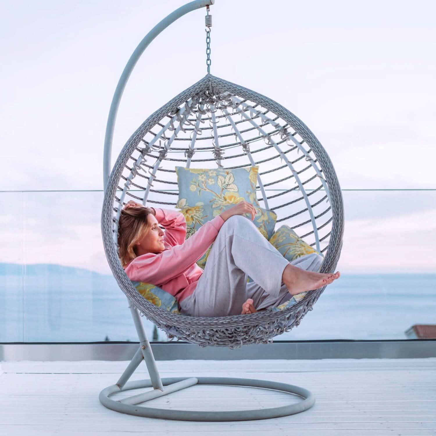 Egg Chair Hanging Basket Seat Soft Cushion with Headrest DailySale