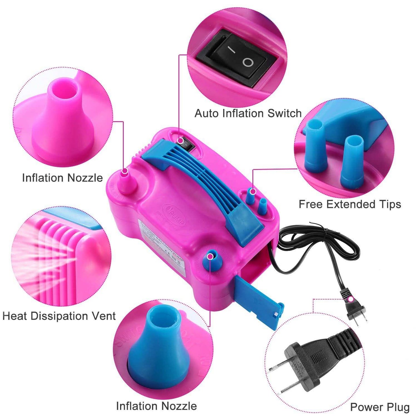 Electric Balloon Pump 600W Balloon Blower Inflator Dual Nozzle DailySale