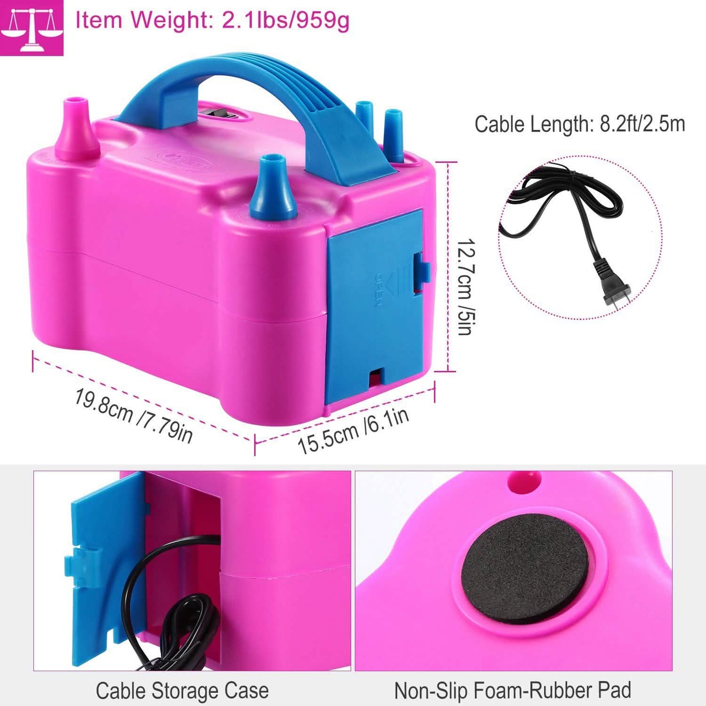 Electric Balloon Pump 600W Balloon Blower Inflator Dual Nozzle DailySale