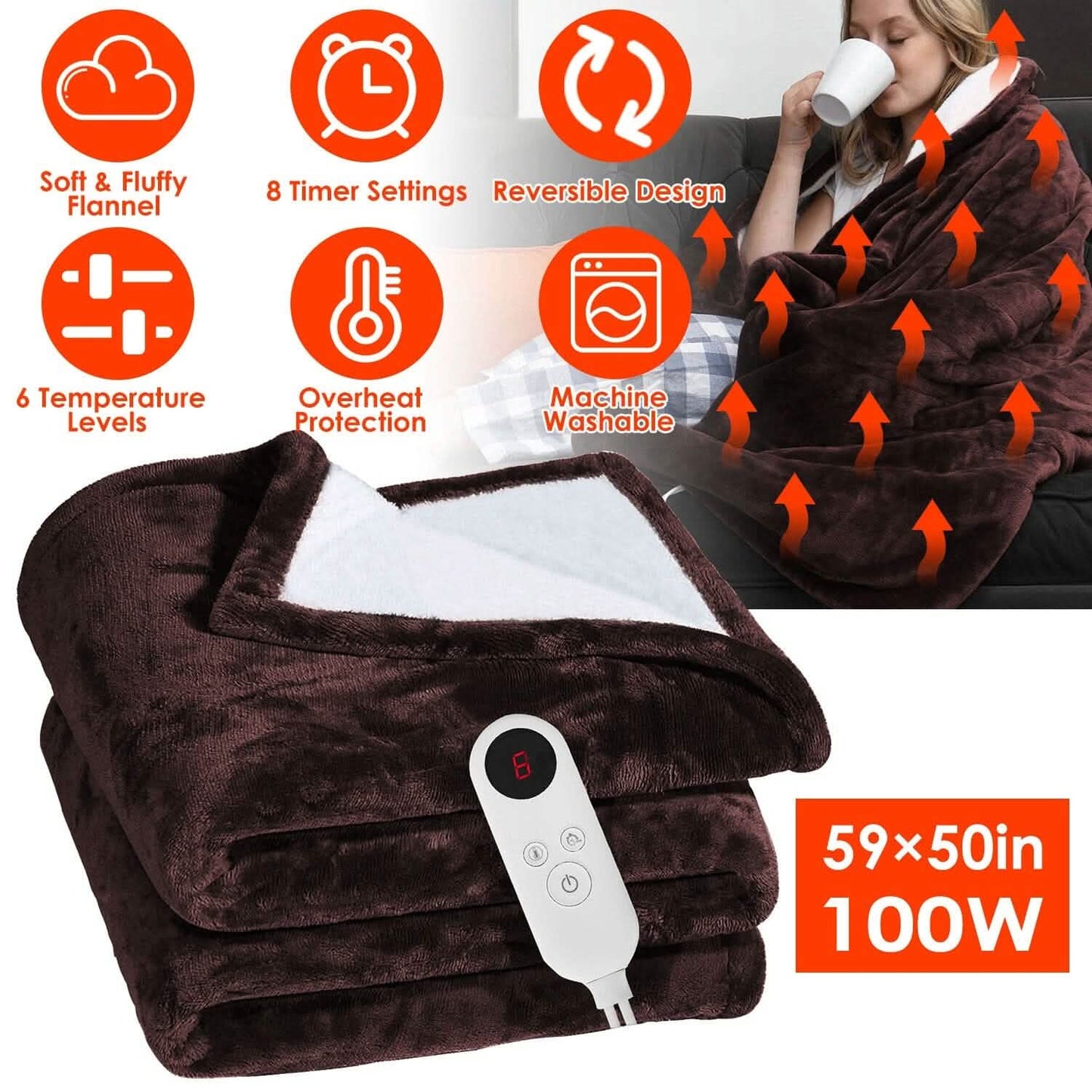Electric Heated Flannel Throw Blanket DailySale
