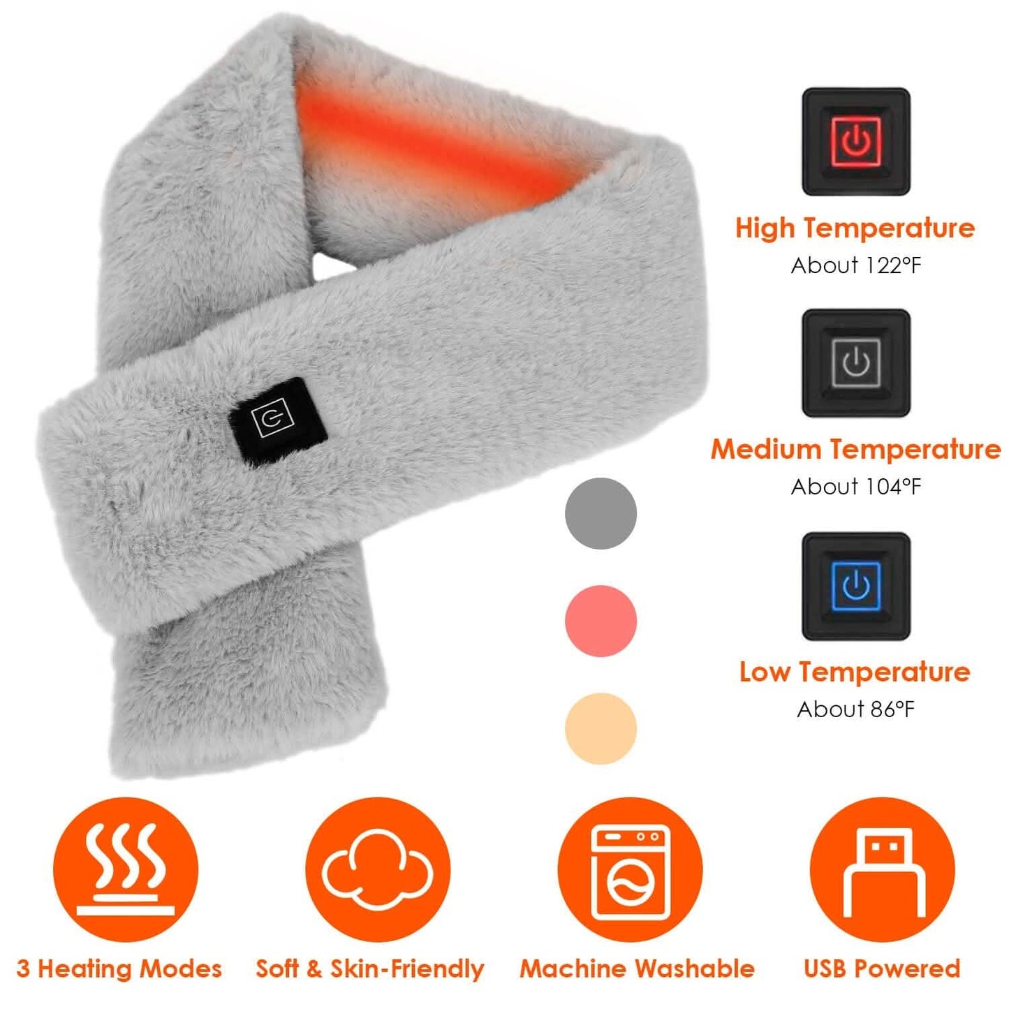 Electric Heated Scarf USB Heating Neck Shawl Soft Warm Scarves with 3 Heating Modes DailySale