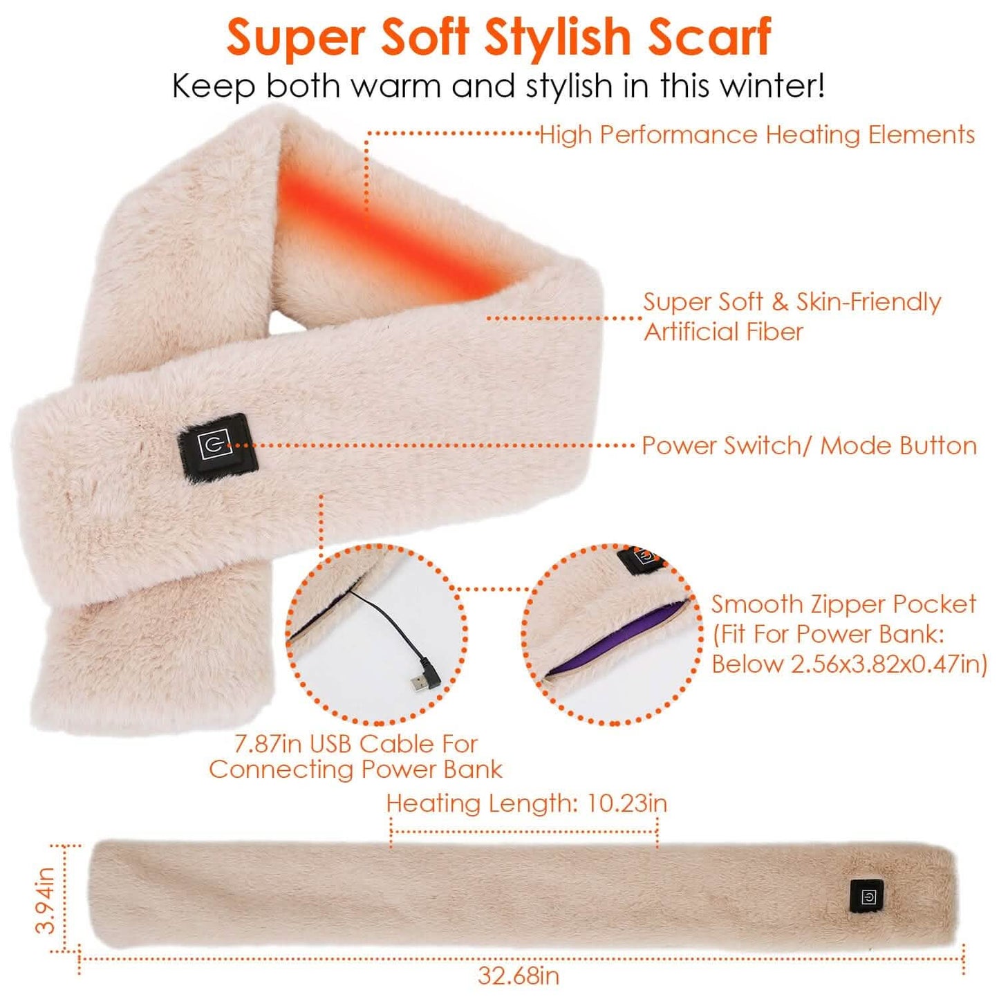 Electric Heated Scarf USB Heating Neck Shawl Soft Warm Scarves with 3 Heating Modes DailySale
