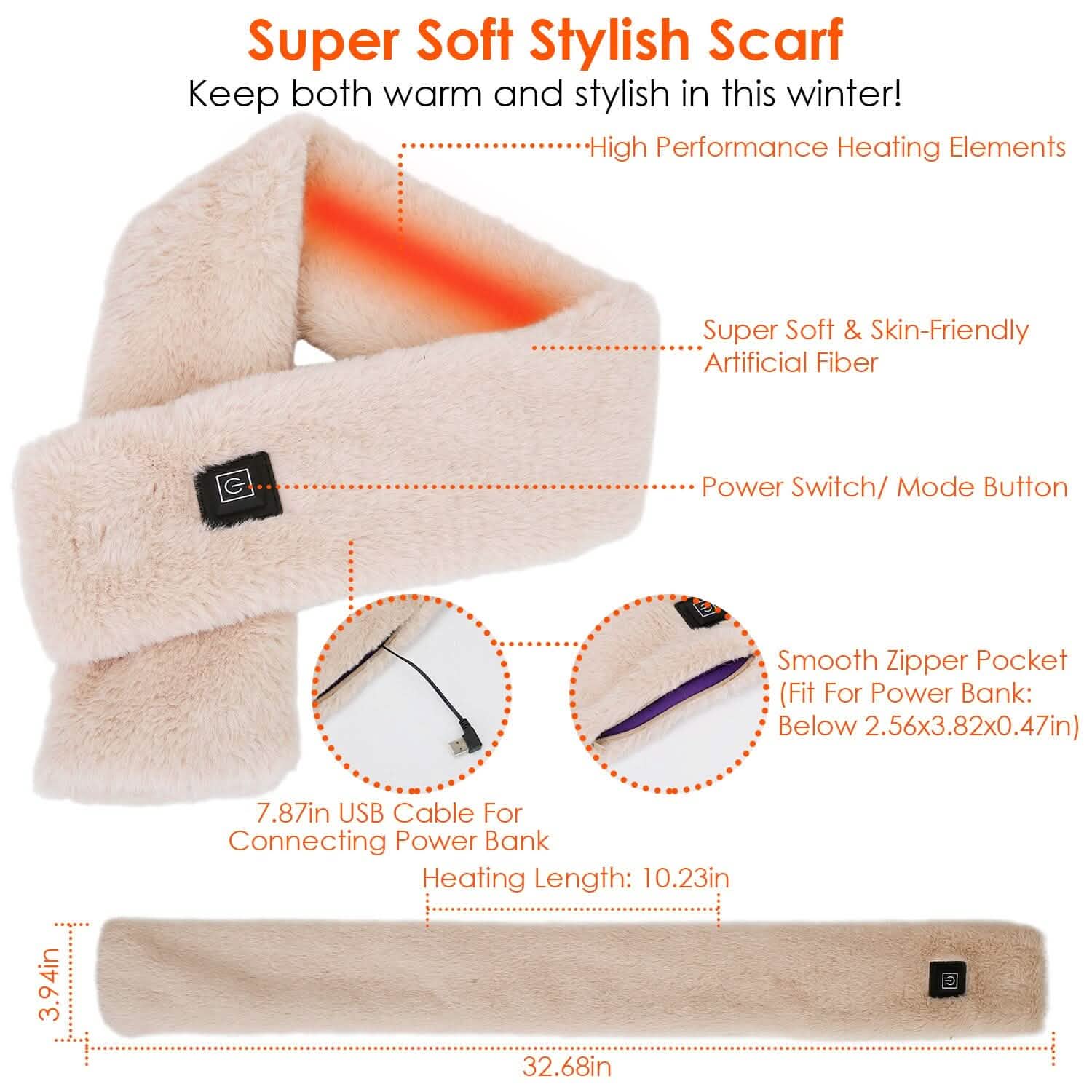 Electric Heated Scarf USB Heating Neck Shawl Soft Warm Scarves with 3 Heating Modes DailySale