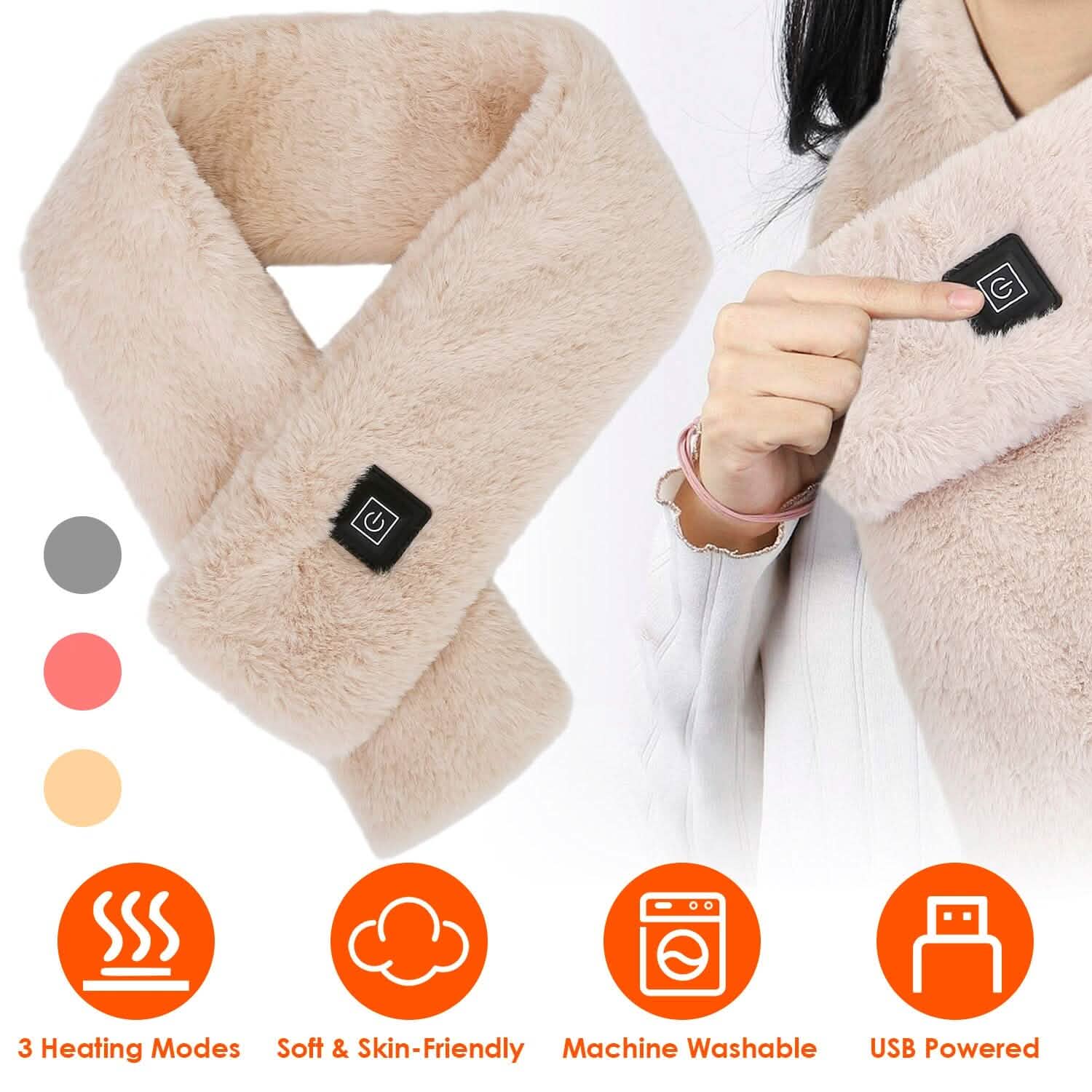 Electric Heated Scarf USB Heating Neck Shawl Soft Warm Scarves with 3 Heating Modes DailySale