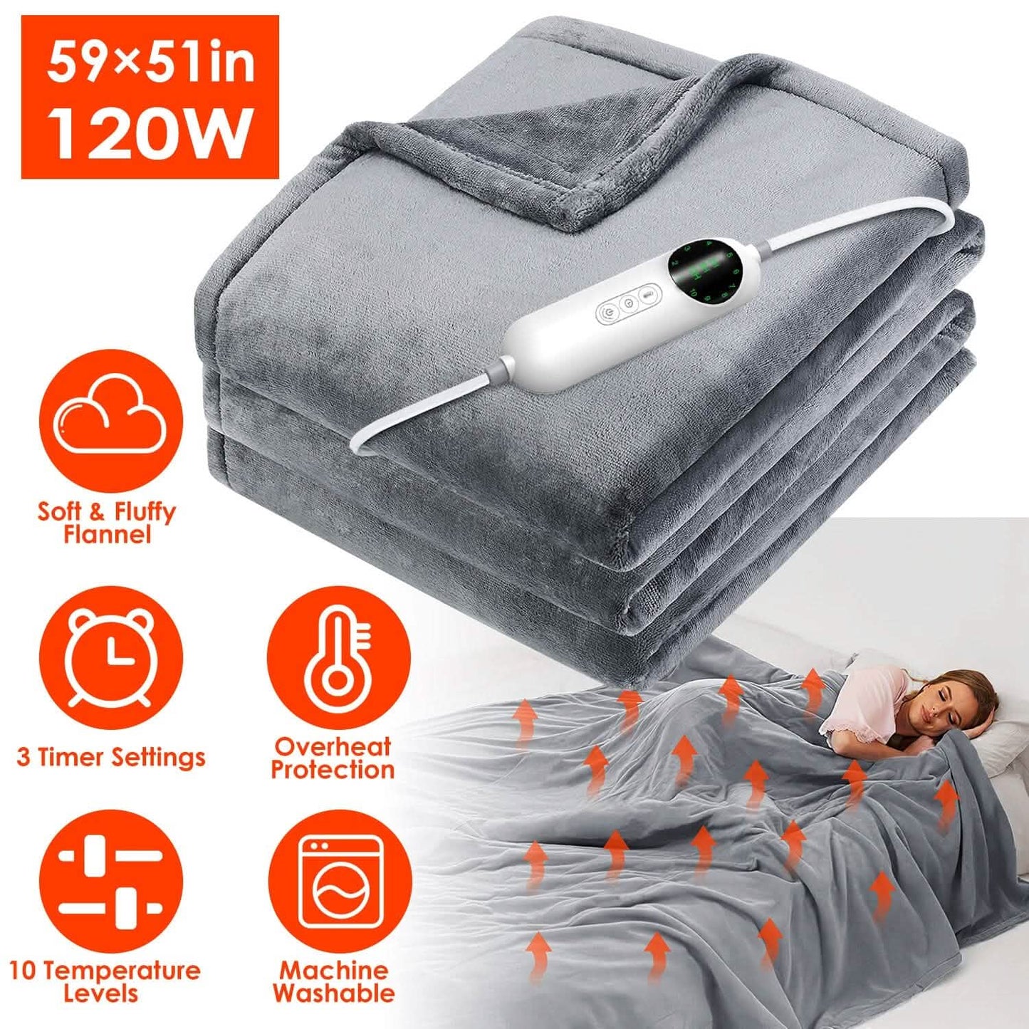 Electric Heated Throw Flannel Heated Blanket DailySale