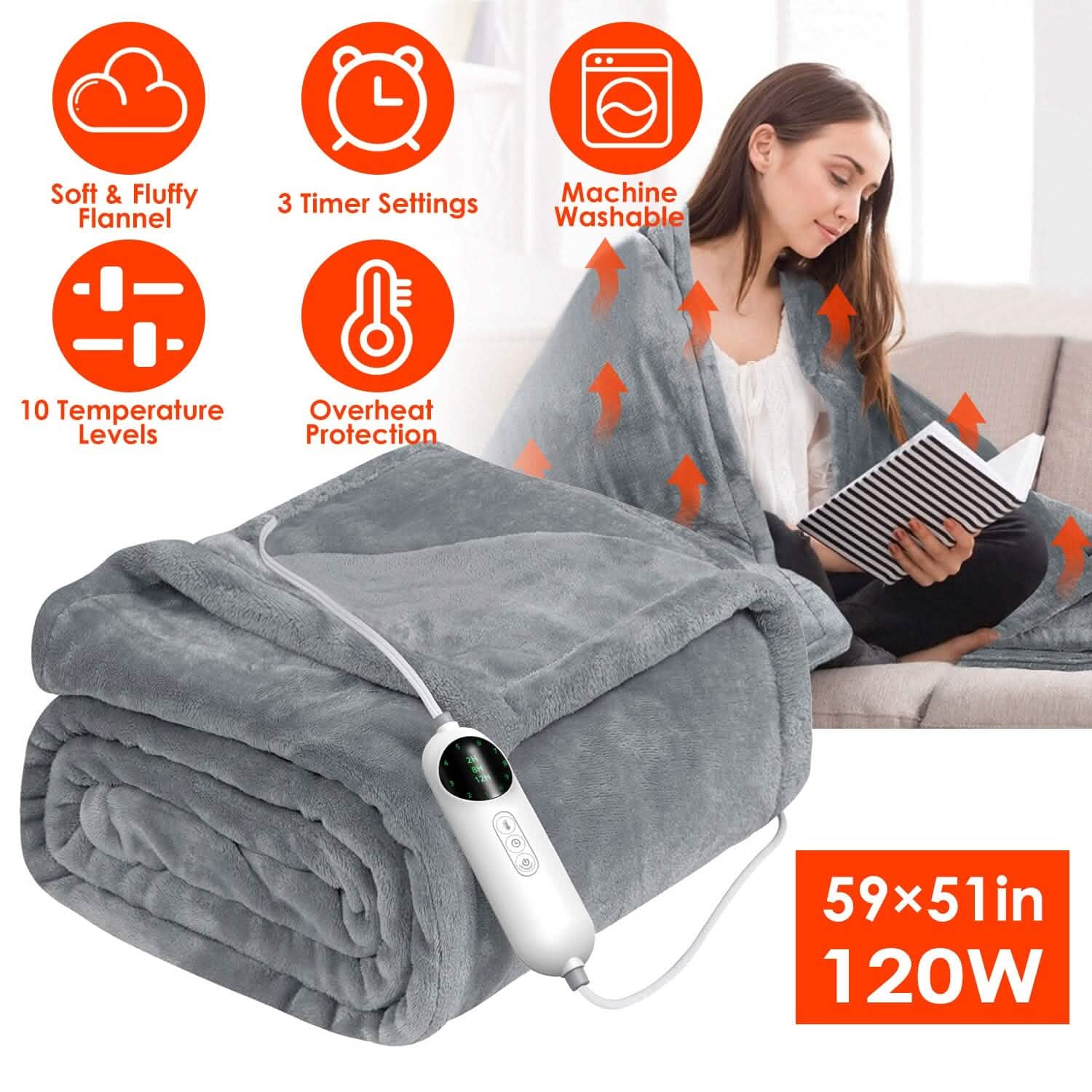 Electric Heated Throw Flannel Heated Blanket DailySale