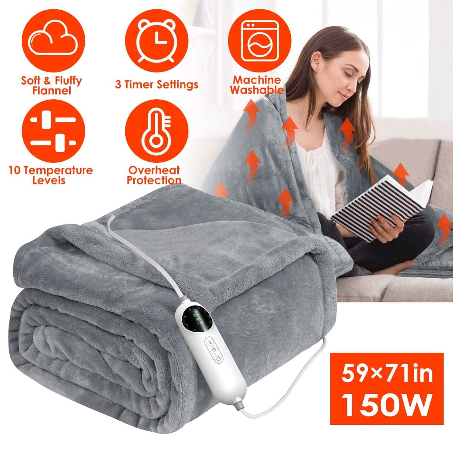 Electric Heated Throw Flannel Heated Blanket DailySale