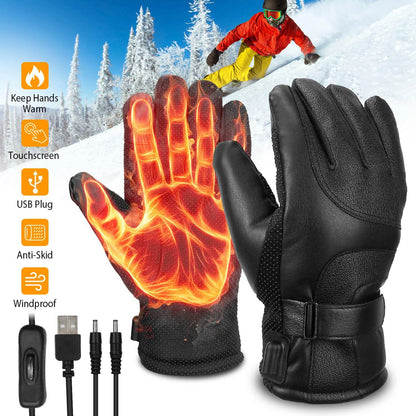 Electric Heated Touchscreen Thermal Gloves Leather USB Plug DailySale