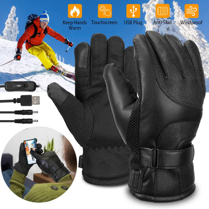 Electric Heated Touchscreen Thermal Gloves Leather USB Plug DailySale