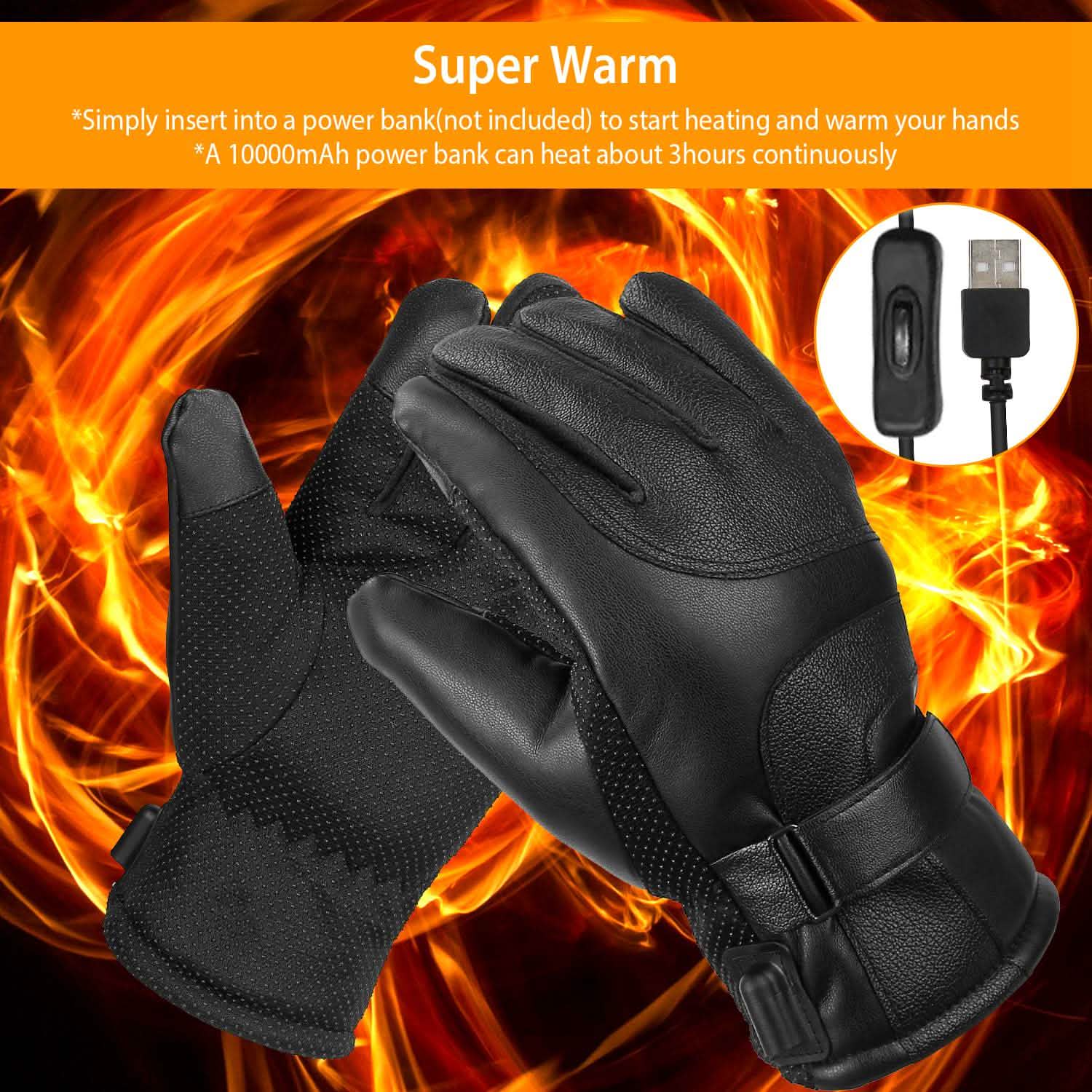 Electric Heated Touchscreen Thermal Gloves Leather USB Plug DailySale