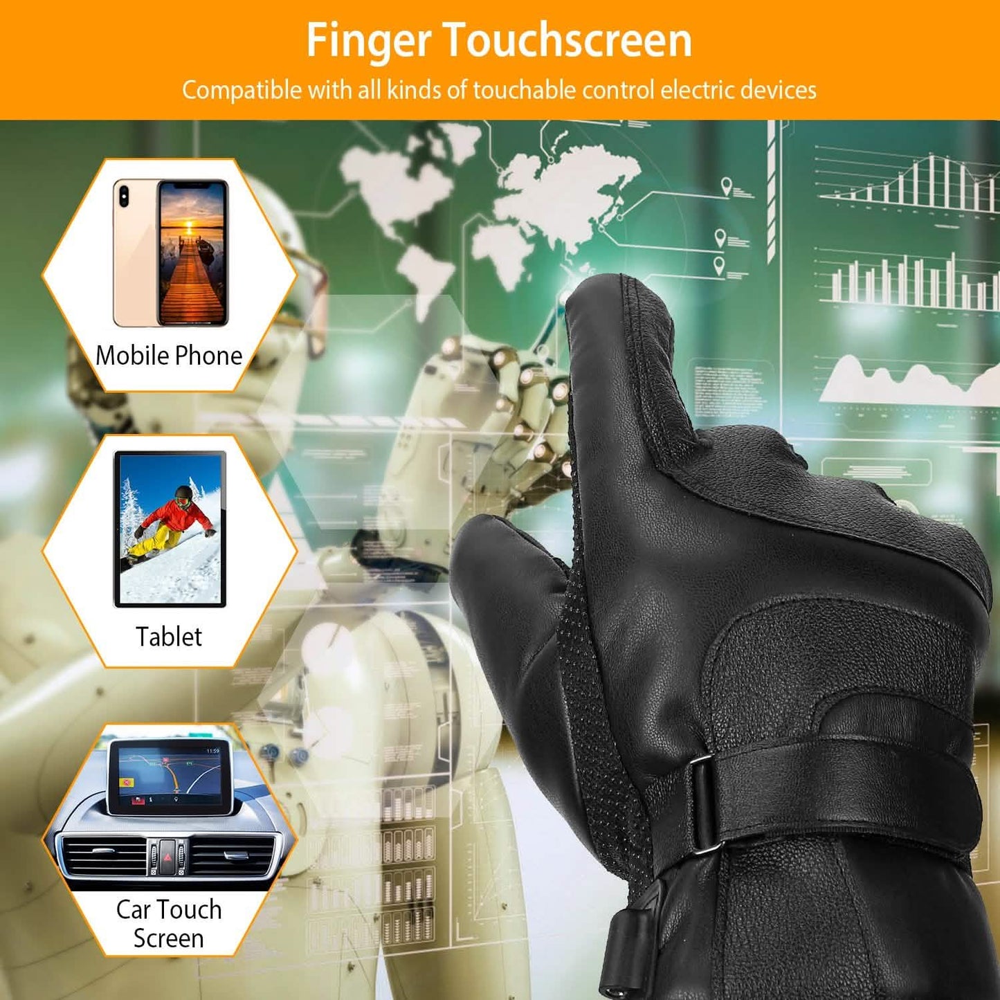 Electric Heated Touchscreen Thermal Gloves Leather USB Plug DailySale
