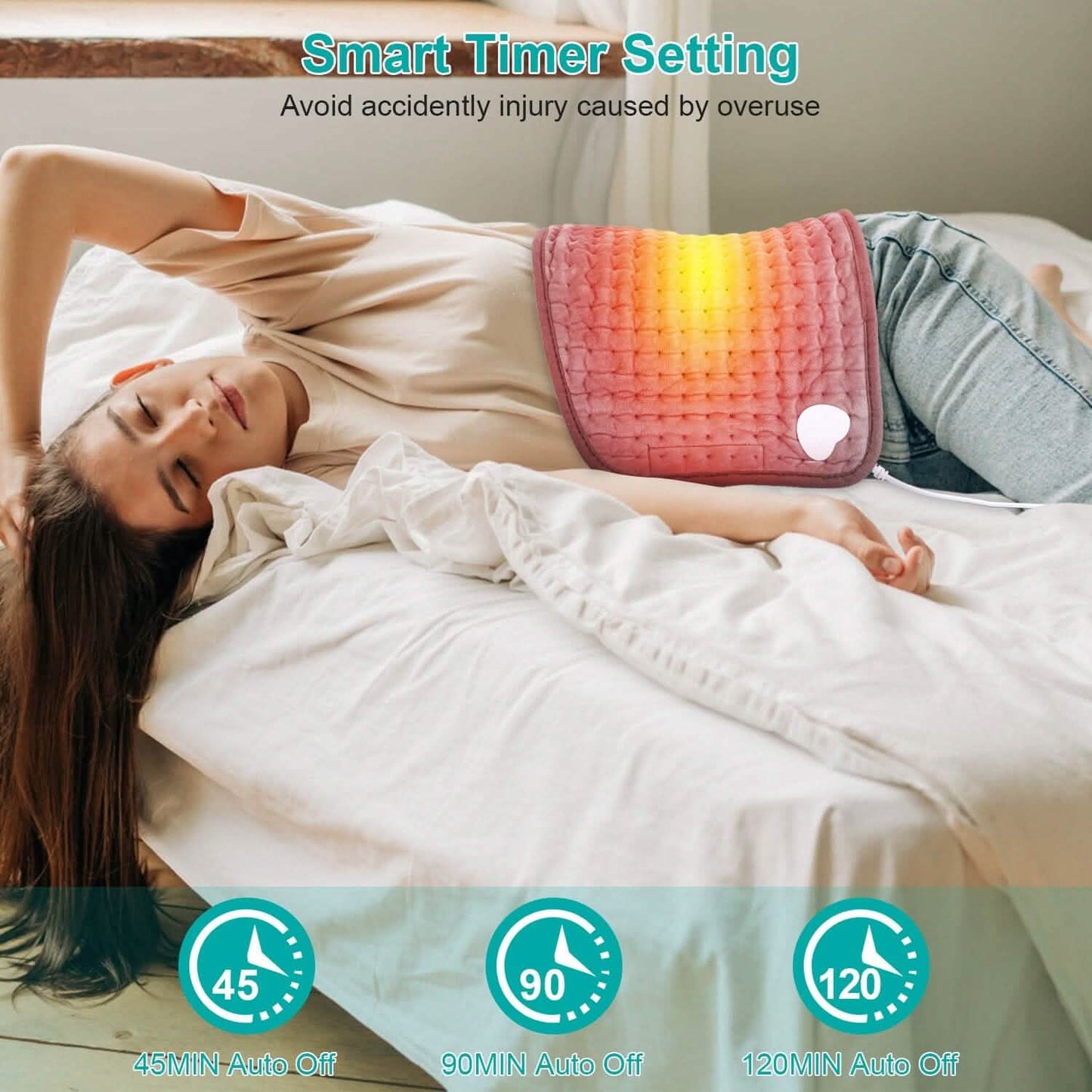 Electric Heating Pad for Back Abdomen Shoulder with 10 Adjustable Temperature Smart Timer Setting DailySale