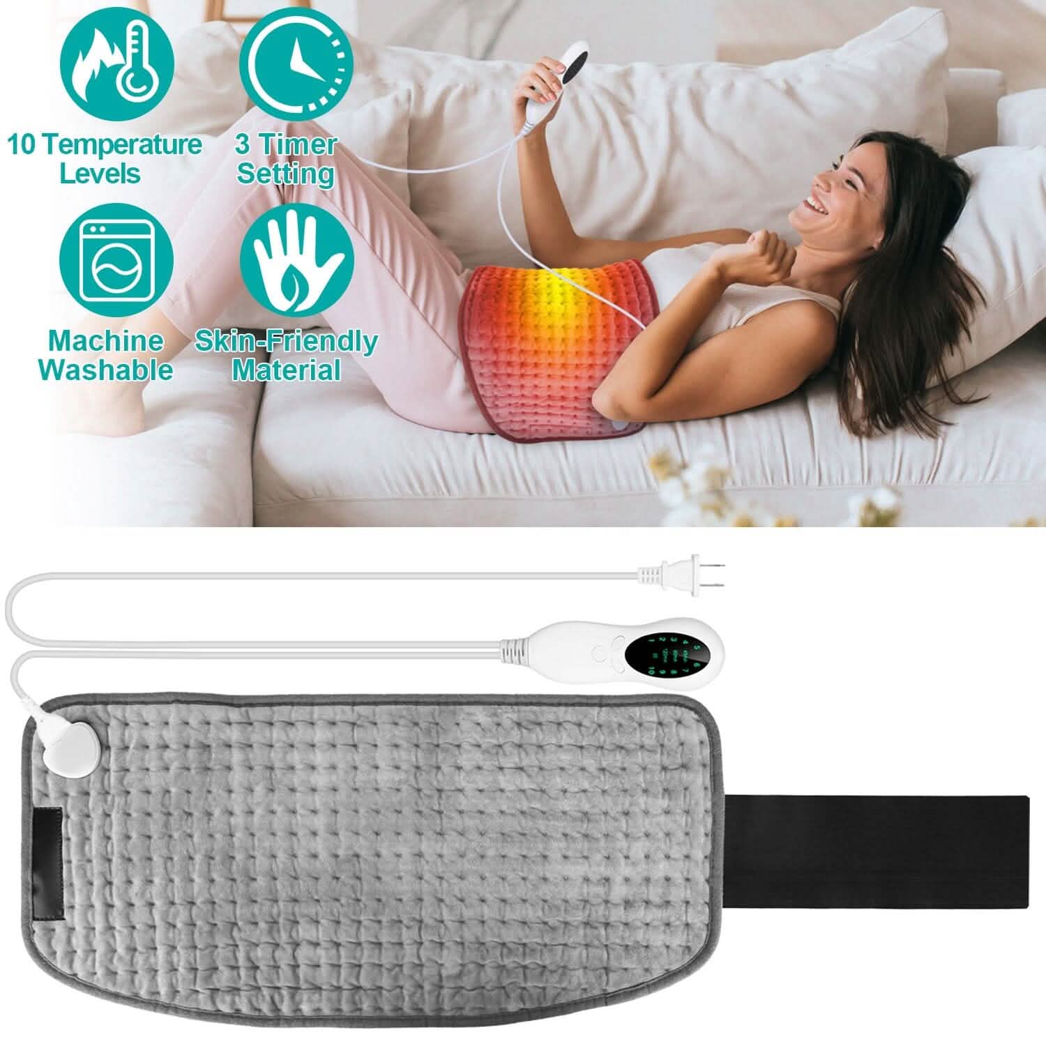 Electric Heating Pad for Back Abdomen Shoulder with 10 Adjustable Temperature Smart Timer Setting DailySale