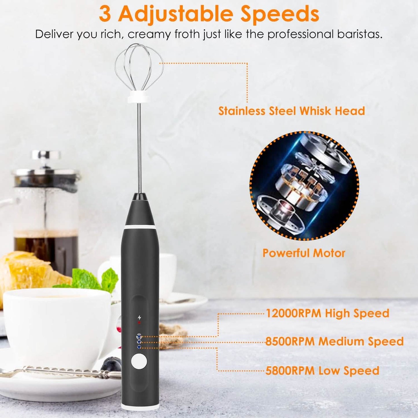 Electric Milk Frother with 2 Whisk Heads DailySale