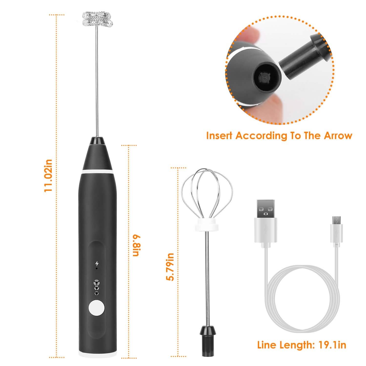Electric Milk Frother with 2 Whisk Heads DailySale