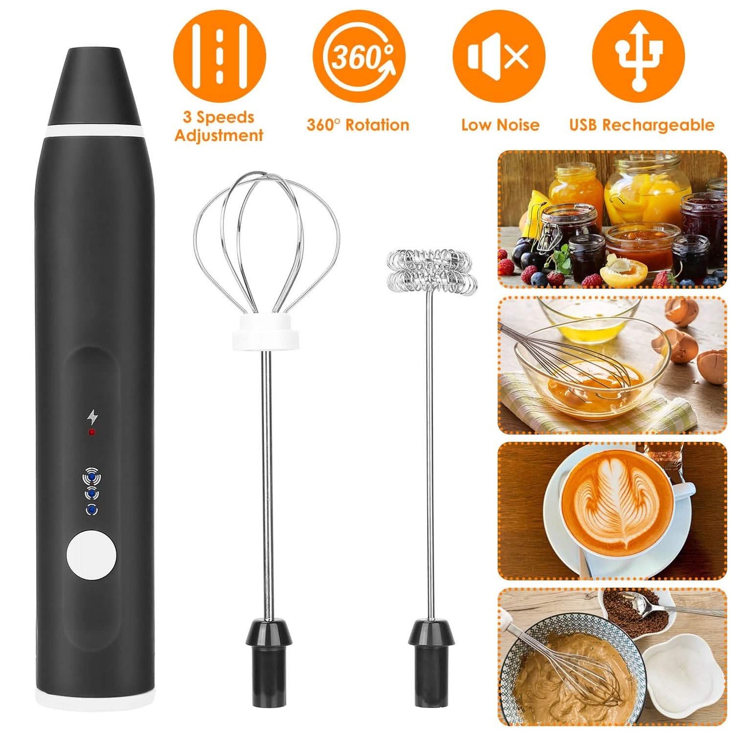 Electric Milk Frother with 2 Whisk Heads DailySale