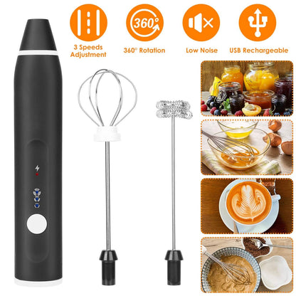 Electric Milk Frother with 2 Whisk Heads DailySale