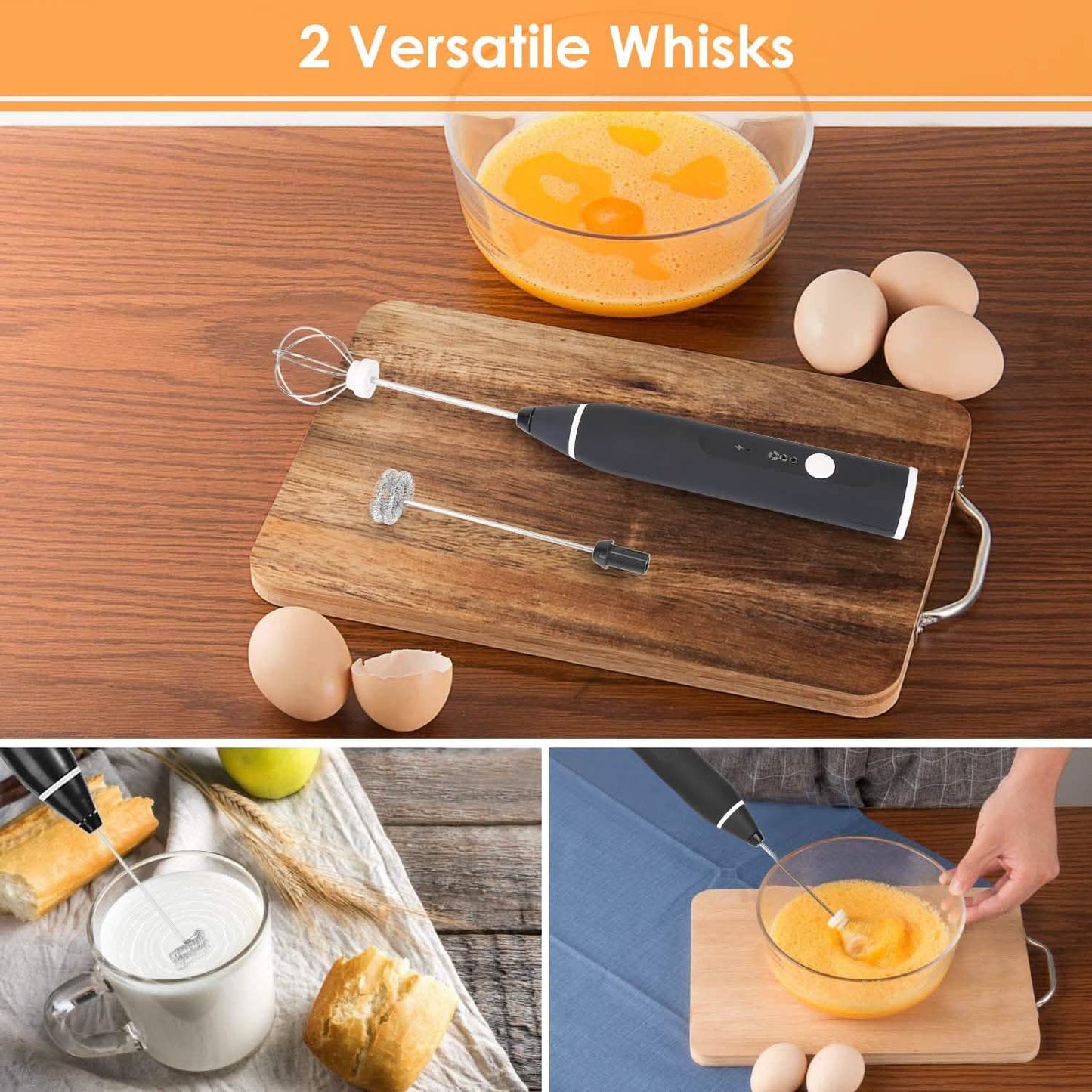 Electric Milk Frother with 2 Whisk Heads DailySale