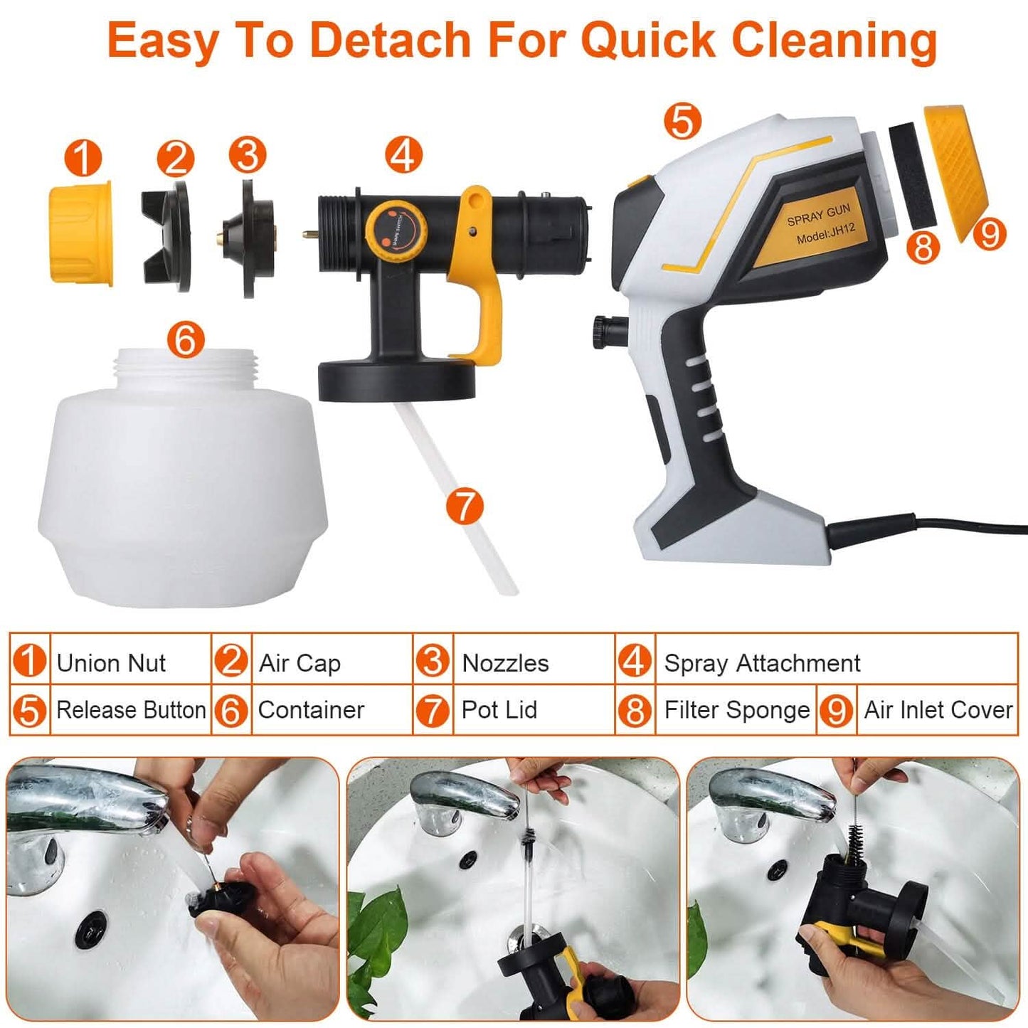 Electric Paint Sprayer HVLP with Different Spray Patterns 1200ML Detachable Container DailySale