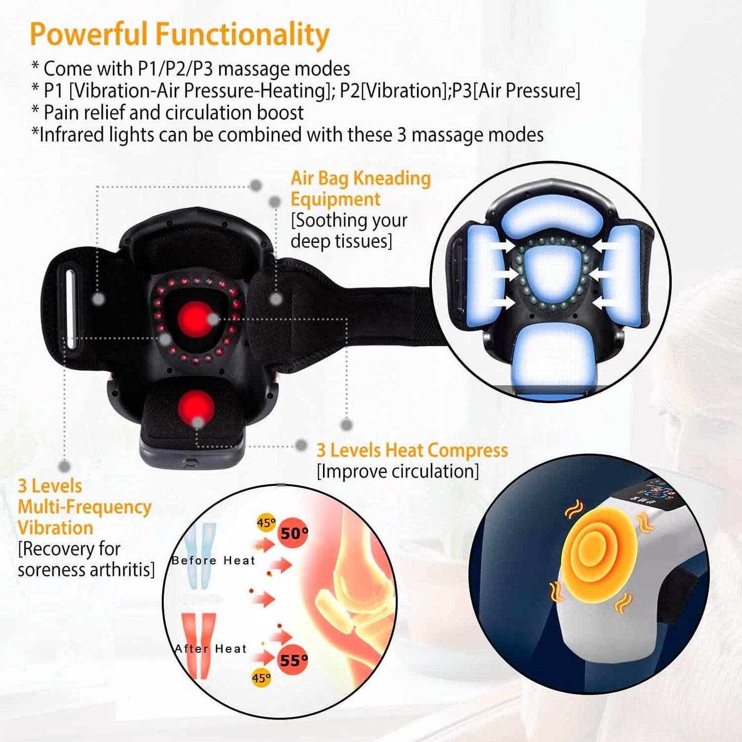 Electric Rechargeable Knee Massager Infrared Heat Pain Relief Therapy DailySale