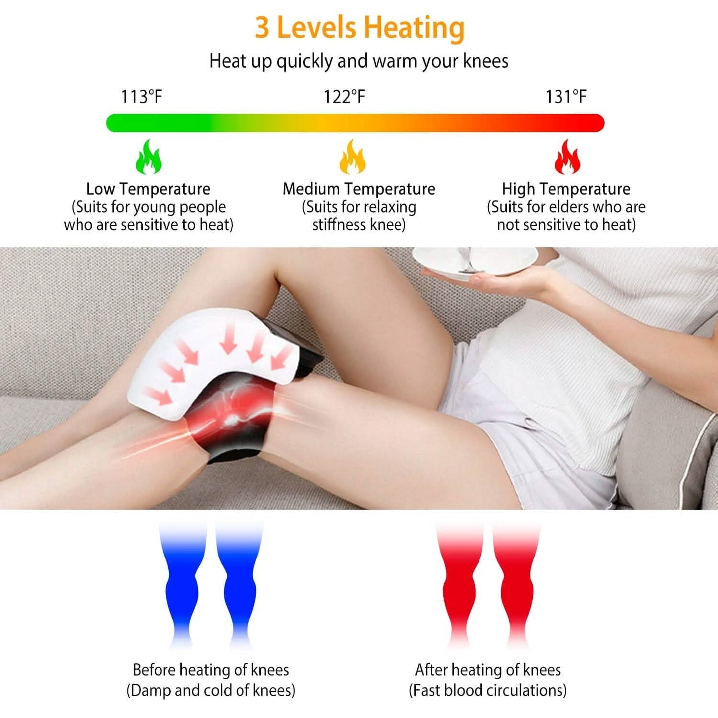 Electric Rechargeable Knee Massager Infrared Heat Pain Relief Therapy DailySale