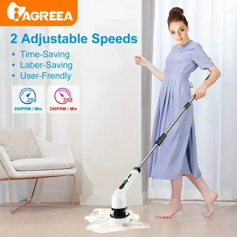 Electric Rotary Scrubber with Replaceable 8 Brush Heads and Adjustable Extension Handle DailySale
