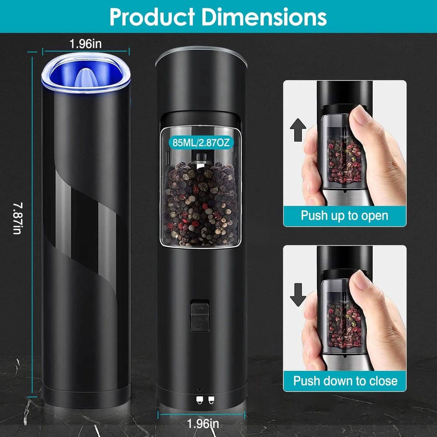 Electric Salt and Pepper Grinder LED Indicator Adjustable Coarseness DailySale