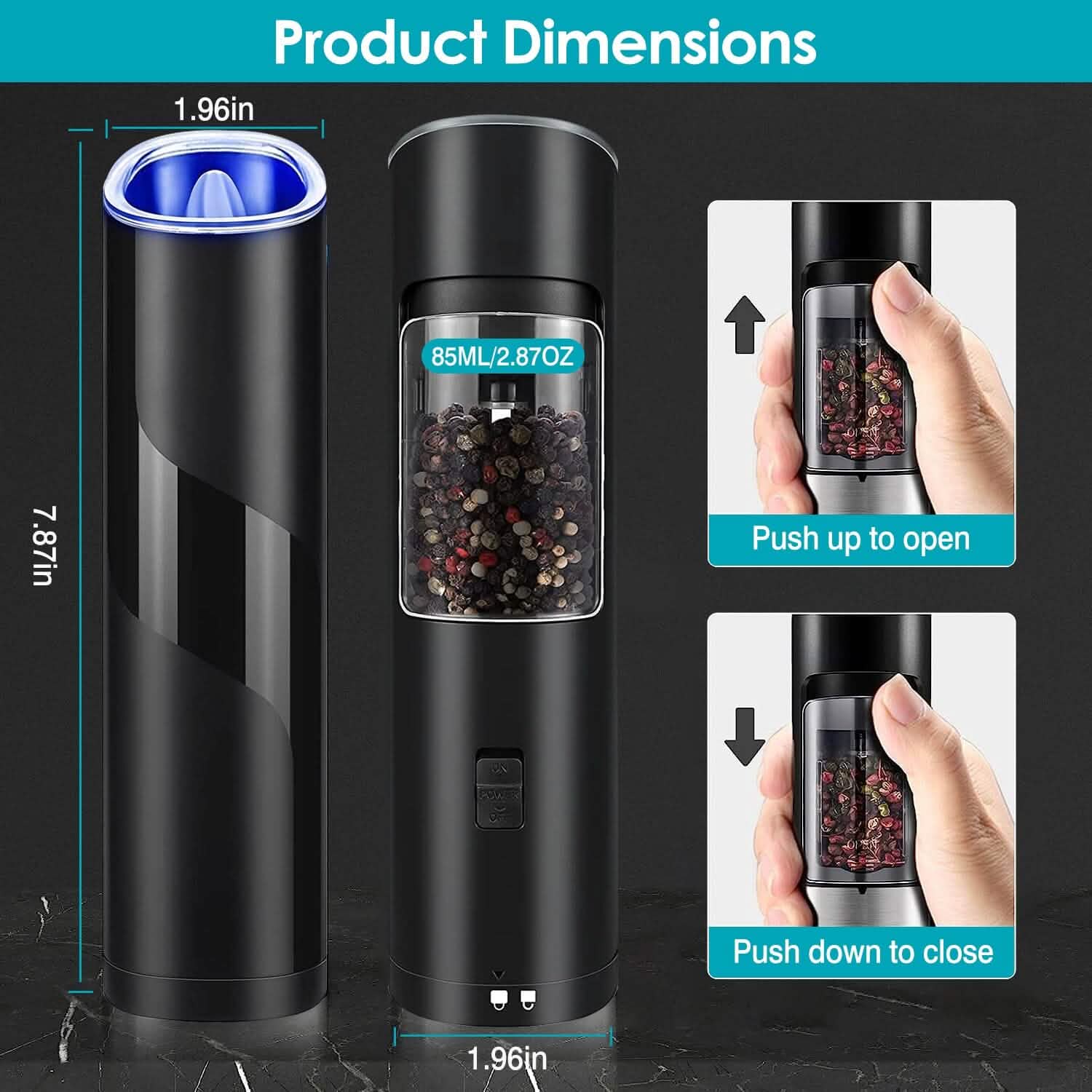 Electric Salt and Pepper Grinder LED Indicator Adjustable Coarseness DailySale