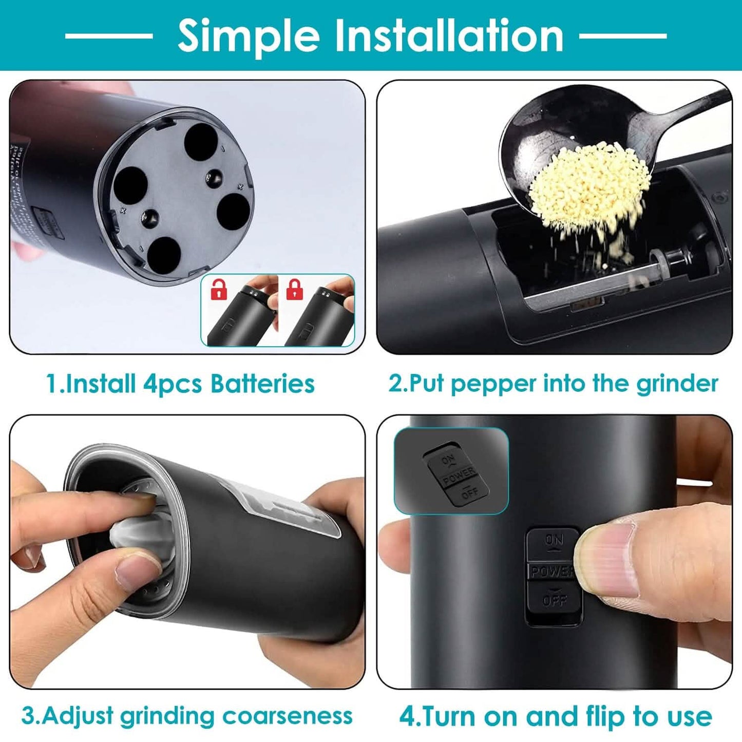 Electric Salt and Pepper Grinder LED Indicator Adjustable Coarseness DailySale