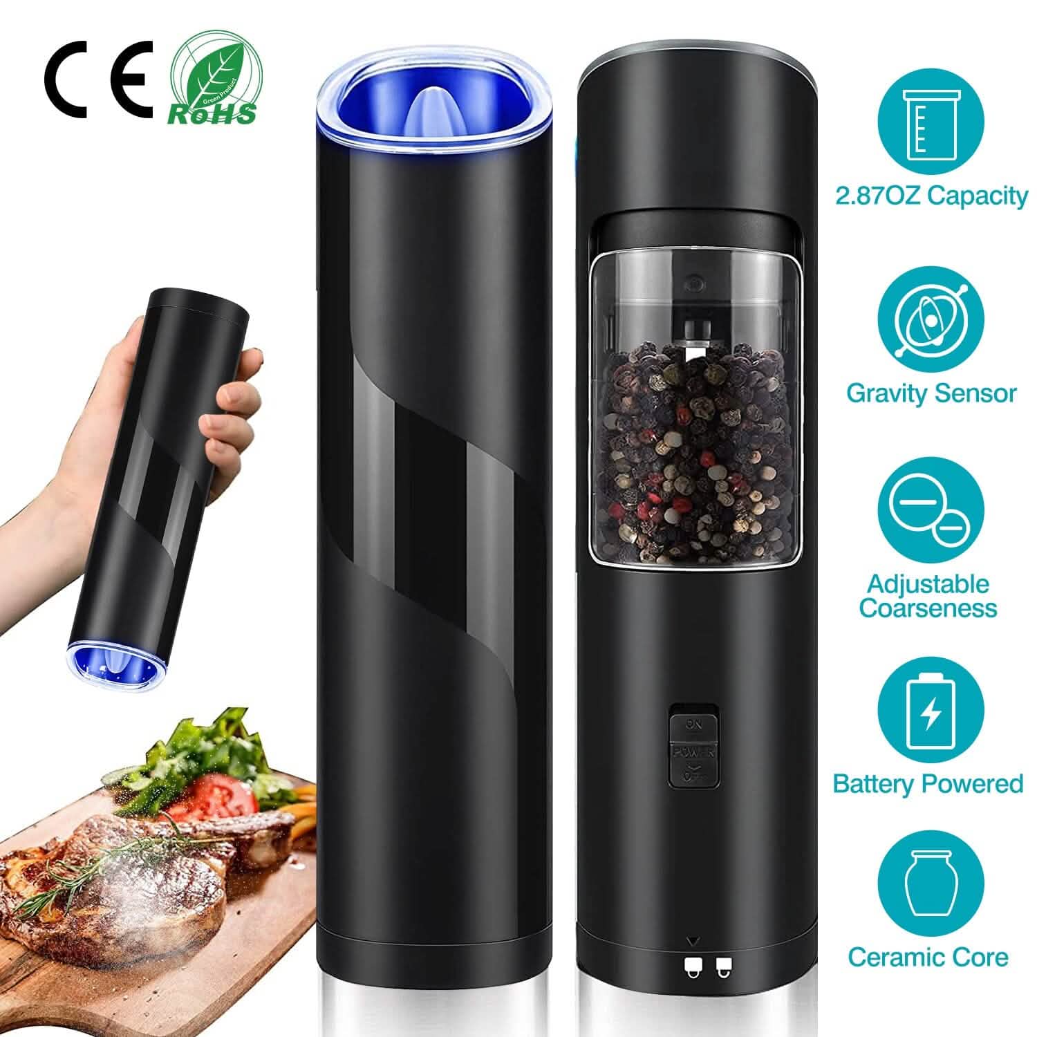 Electric Salt and Pepper Grinder LED Indicator Adjustable Coarseness DailySale