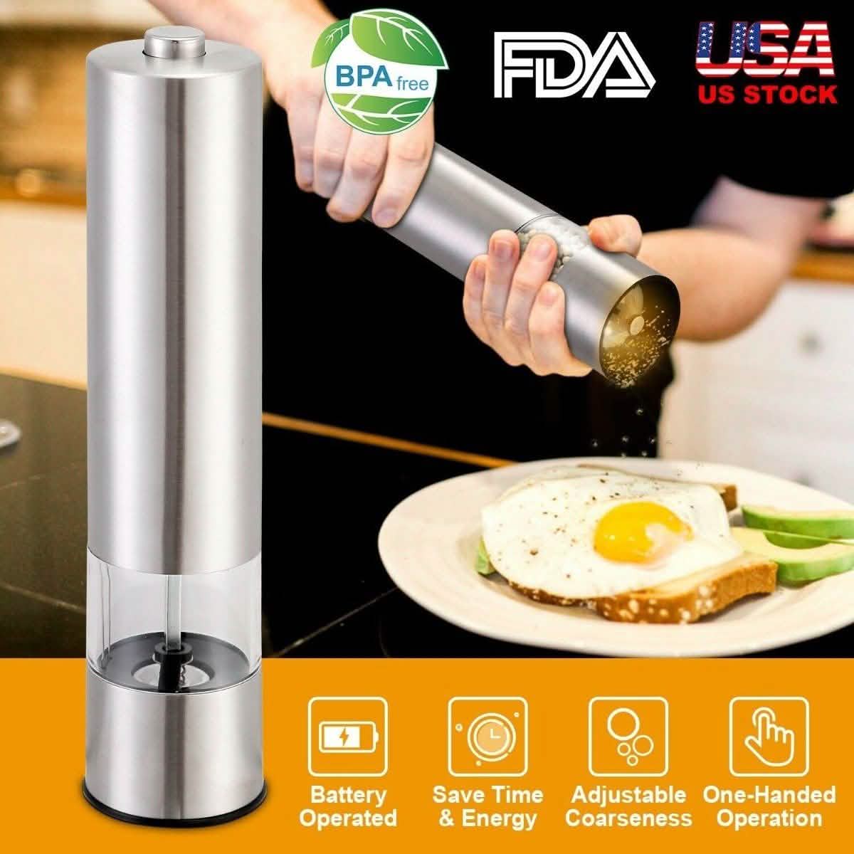 Electric Salt Pepper Grinder with Light Adjustable Coarseness DailySale