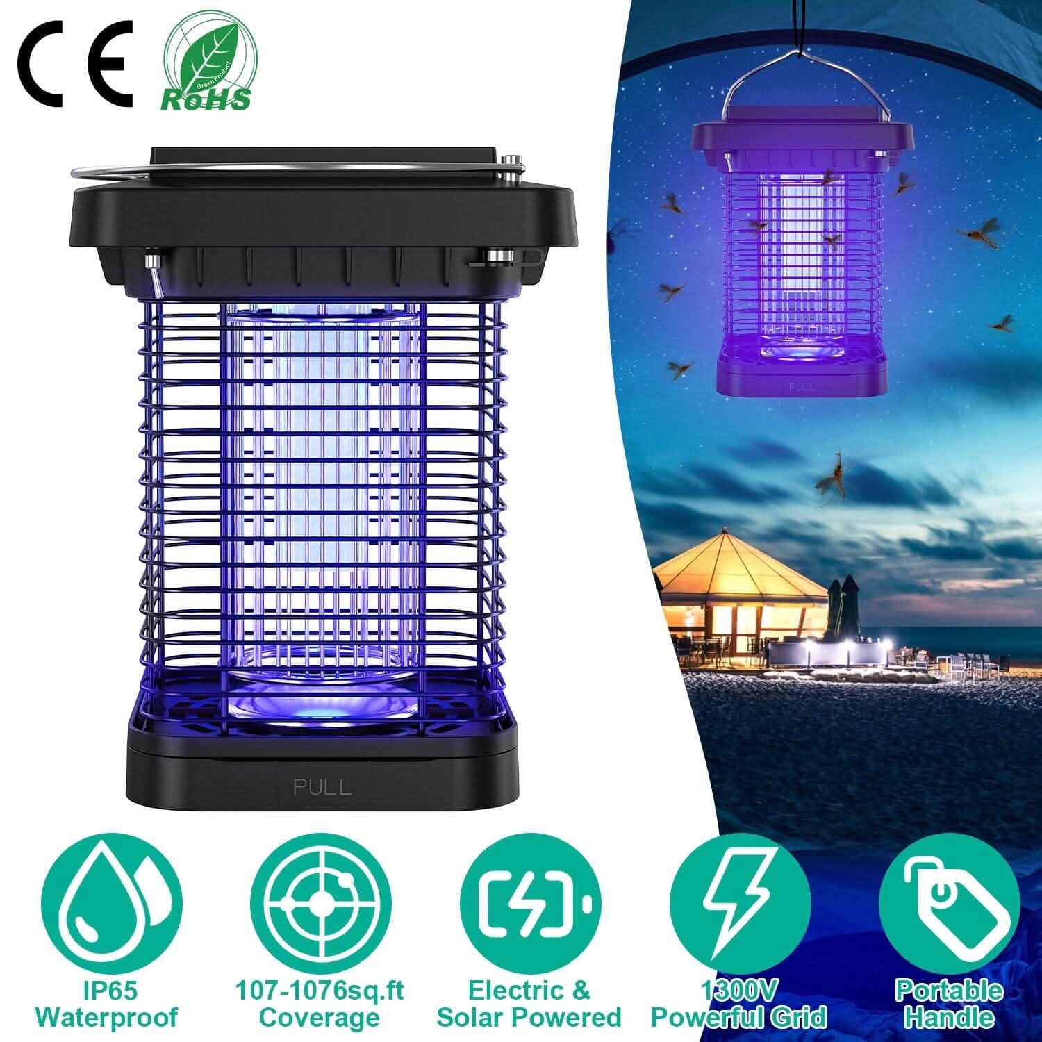 Electric Solar Powered Bug Zapper Lamp IP65 Waterproof for Indoor and Outdoor DailySale