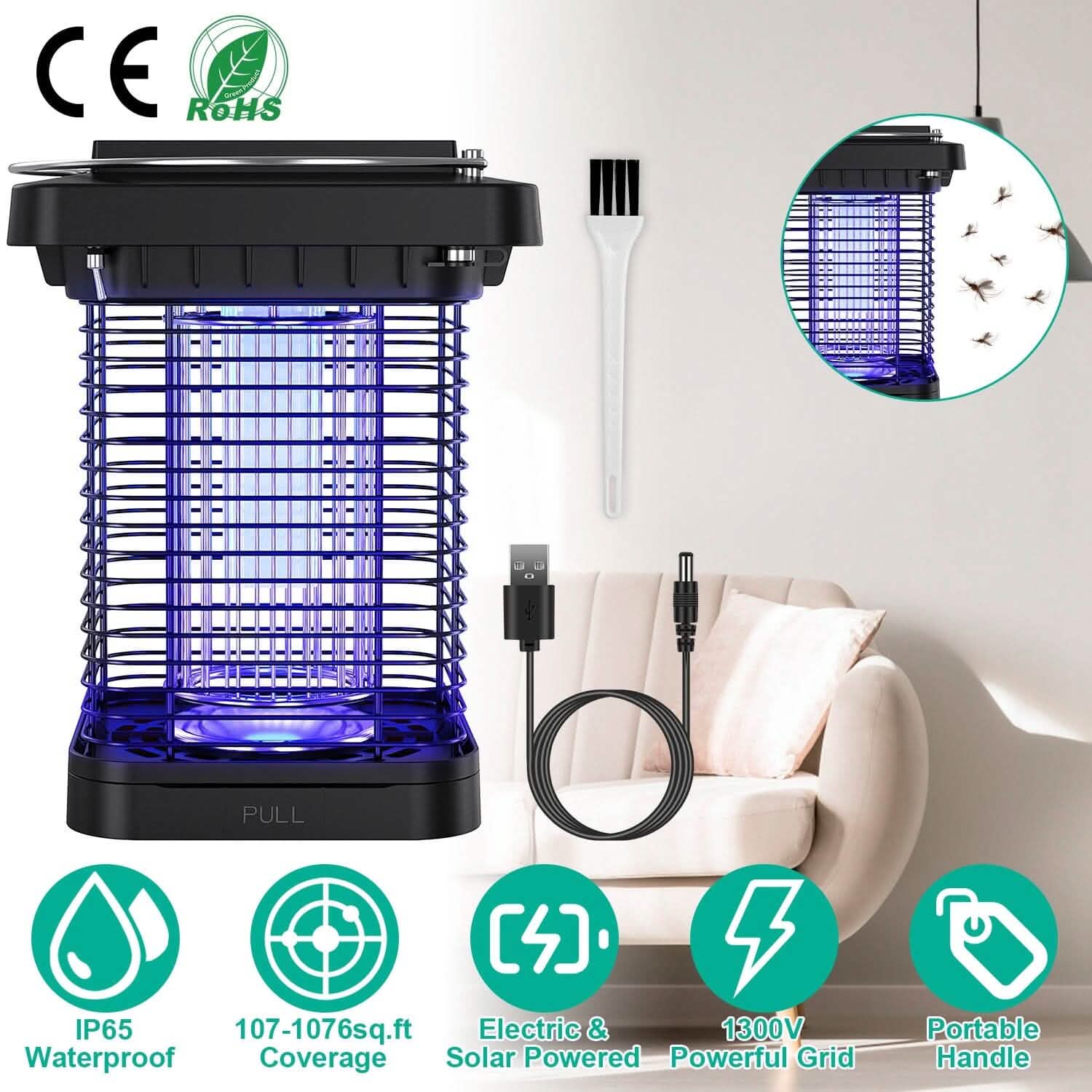 Electric Solar Powered Bug Zapper Lamp IP65 Waterproof for Indoor and Outdoor DailySale