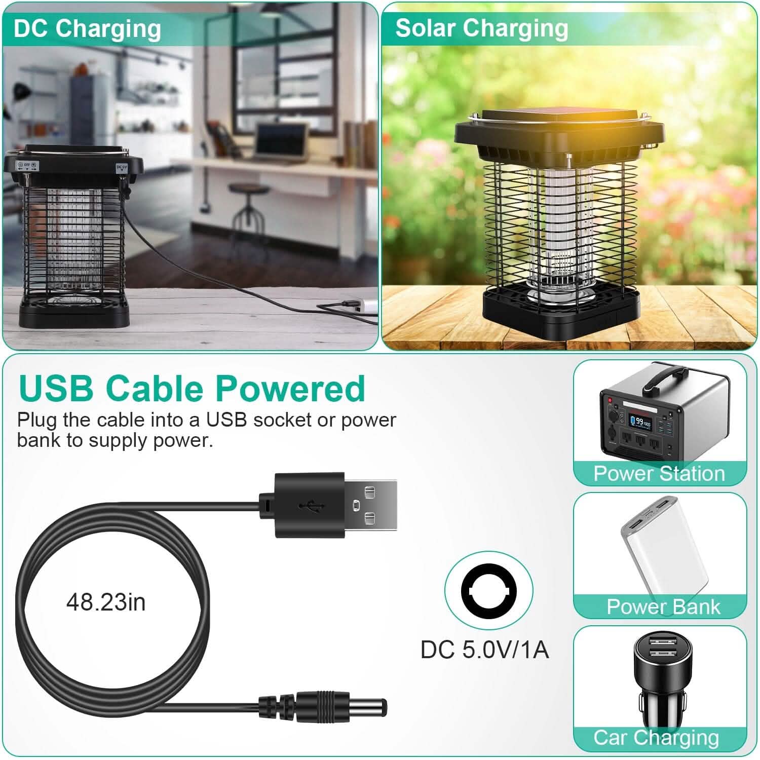 Electric Solar Powered Bug Zapper Lamp IP65 Waterproof for Indoor and Outdoor DailySale