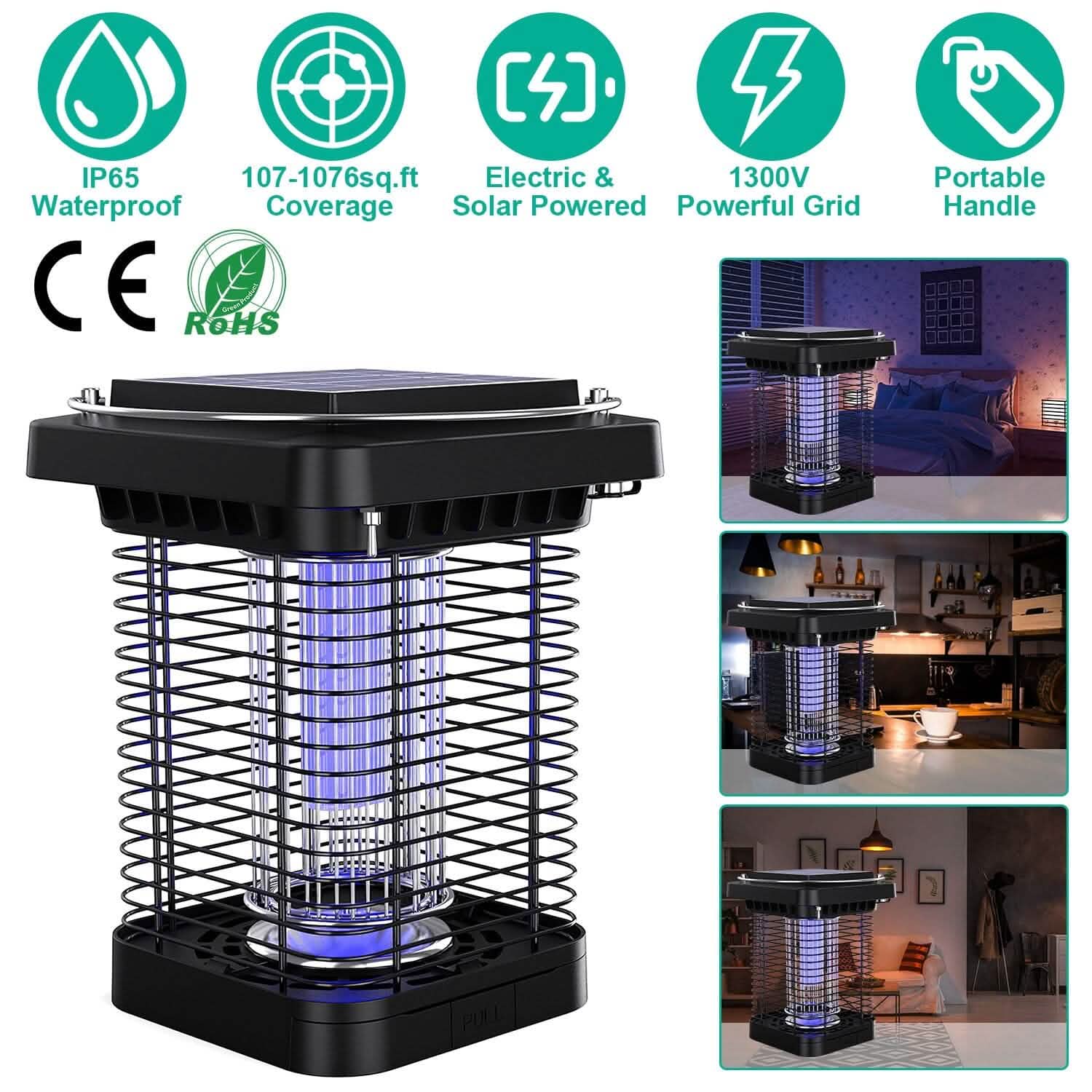 Electric Solar Powered Bug Zapper Lamp IP65 Waterproof for Indoor and Outdoor DailySale