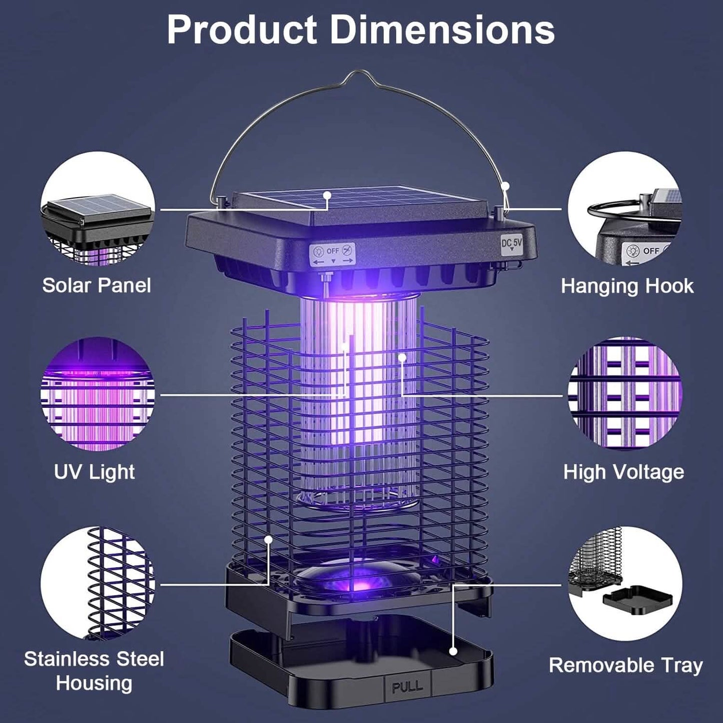 Electric Solar Powered Bug Zapper Lamp IP65 Waterproof for Indoor and Outdoor DailySale