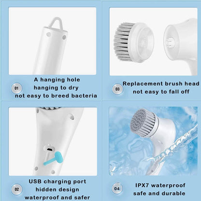 Electric Spin Scrubber Cordless Handheld Cleaning Brush with 5 Replaceable Brush Heads DailySale