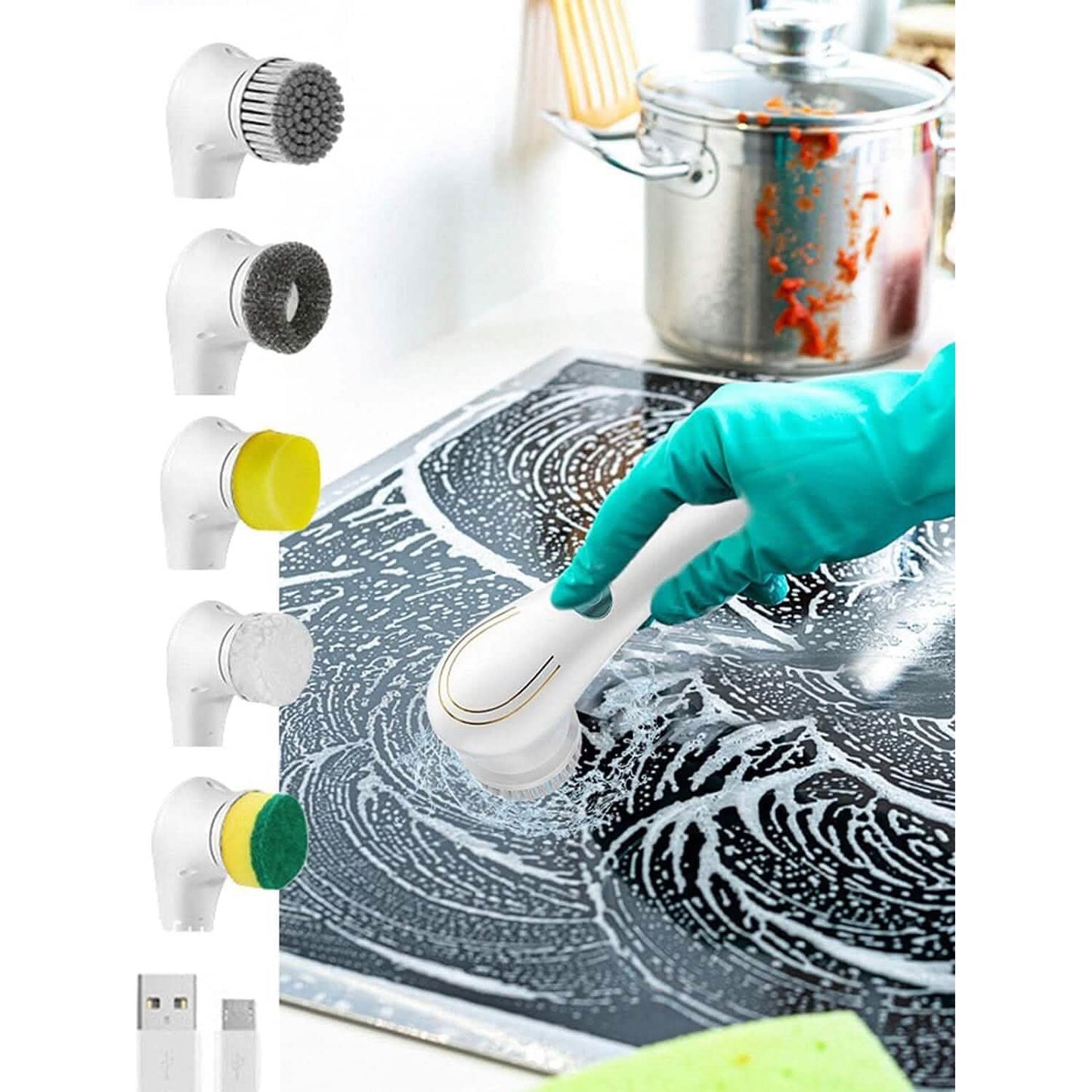 Electric Spin Scrubber Cordless Handheld Cleaning Brush with 5 Replaceable Brush Heads DailySale