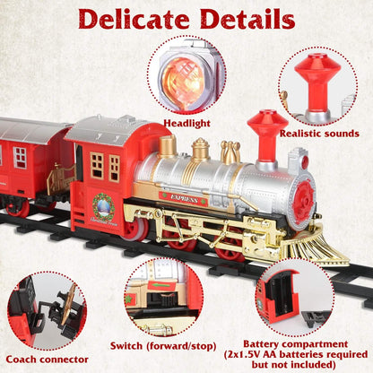 Electric Train Set Steam Locomotive Passenger Coach Coal with Sounds Light Railway DailySale