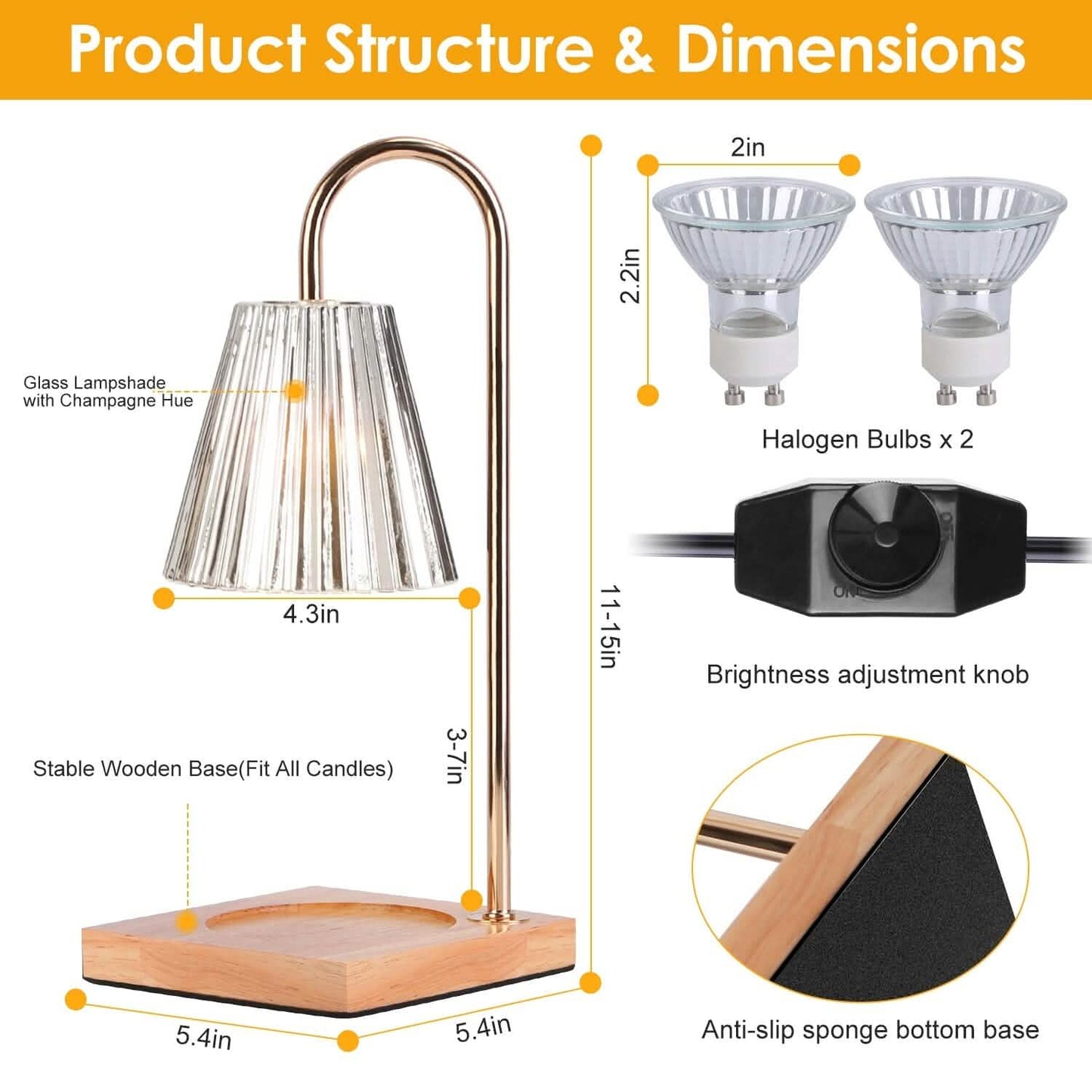 Electric Wax Melt Warmer Lamp Dimmable with 2 GU10 Bulbs 3-7in Adjustable Height 360º Rotatable DailySale