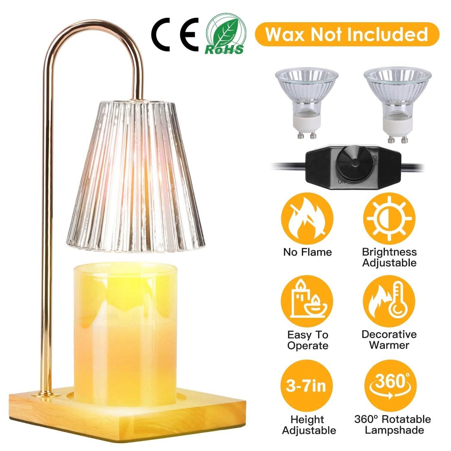 Electric Wax Melt Warmer Lamp Dimmable with 2 GU10 Bulbs 3-7in Adjustable Height 360º Rotatable DailySale