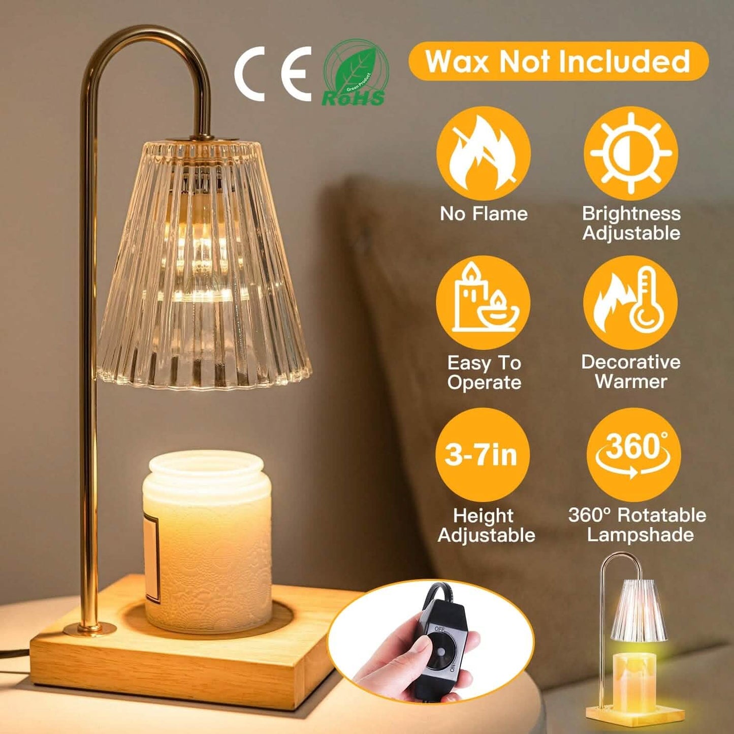 Electric Wax Melt Warmer Lamp Dimmable with 2 GU10 Bulbs 3-7in Adjustable Height 360º Rotatable DailySale