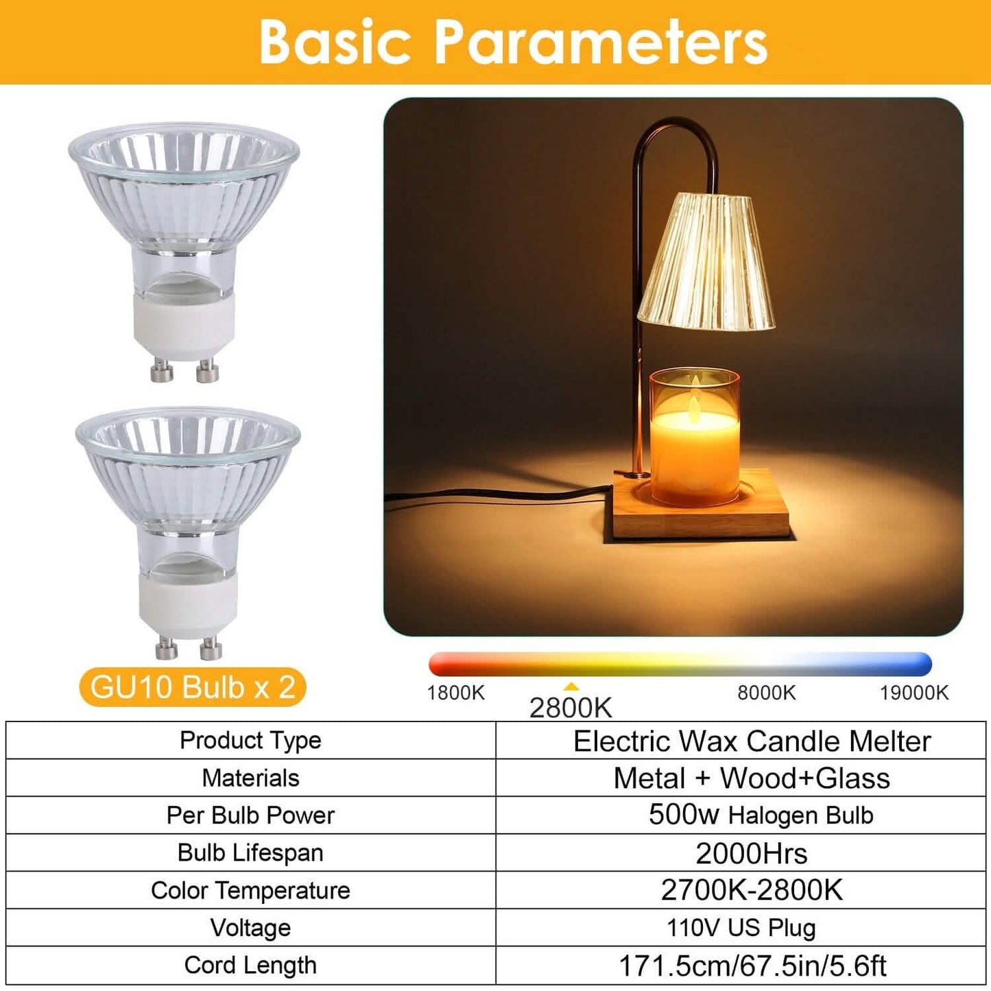Electric Wax Melt Warmer Lamp Dimmable with 2 GU10 Bulbs 3-7in Adjustable Height 360º Rotatable DailySale