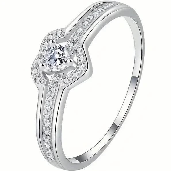 Elegant 925 Sterling Silver Heart Ring with Sparkling Zirconia DailySale