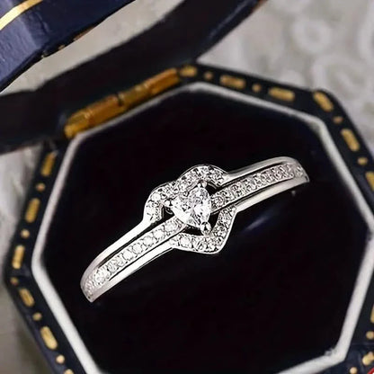 Elegant 925 Sterling Silver Heart Ring with Sparkling Zirconia DailySale