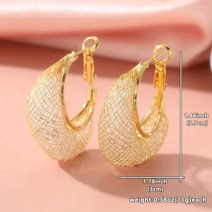 Elegant Crescent Mesh Hoop Earrings with Sparkling Cubic Zirconia DailySale